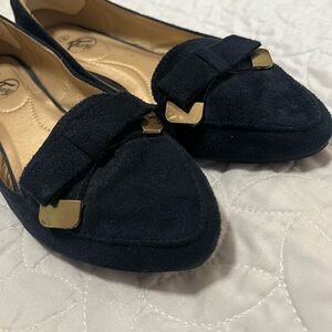 Trary Navy Suede Flats with Gold Details Size 9